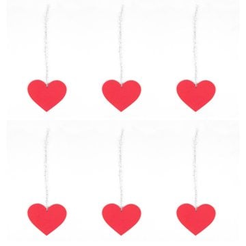 Askılı Ahşap Kalp, Kırmızı - 6'lı, 9x6 cm