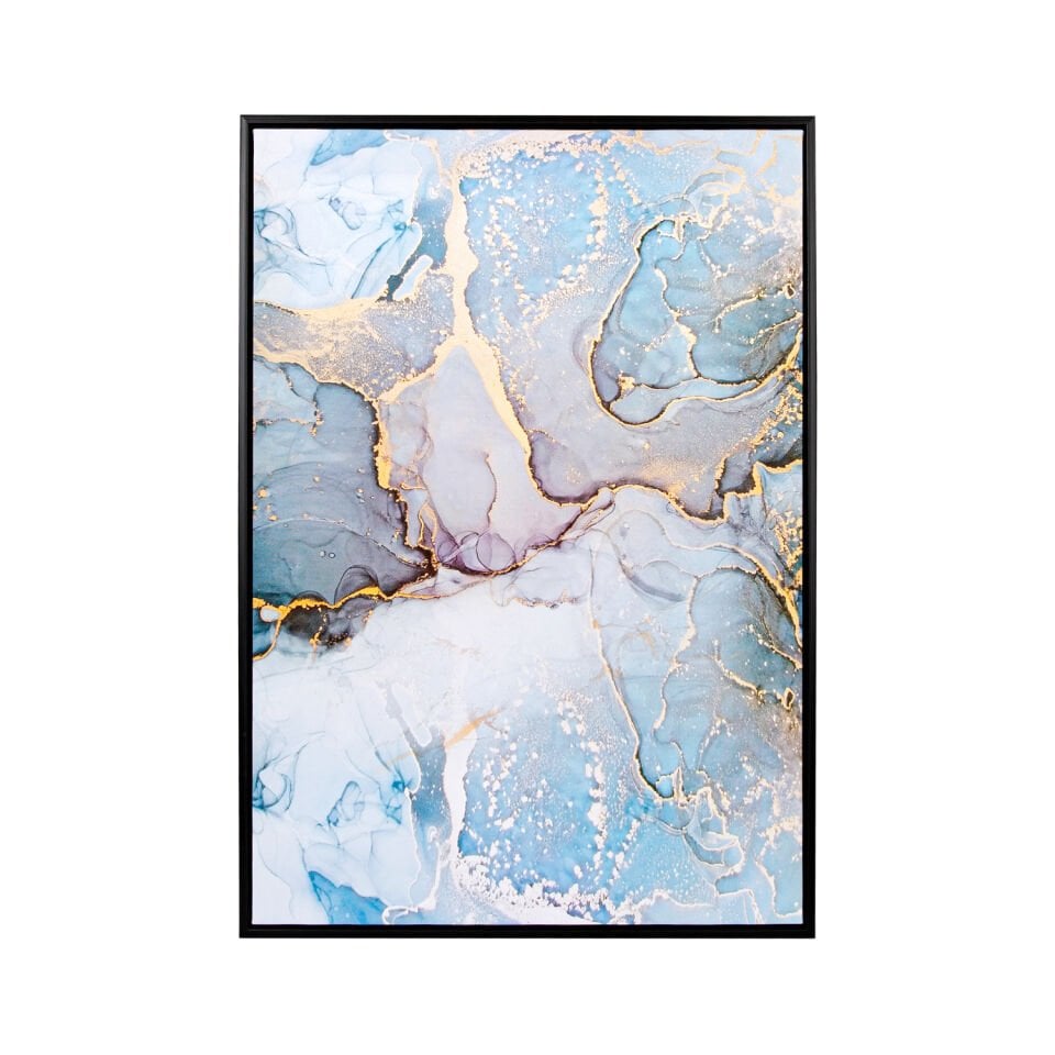 Kanvas Tablo, Soyut, Siyah Ahşap Çerçeveli, Mavi-Beyaz - 50x3x70 cm