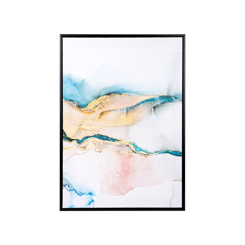 Kanvas Tablo, Soyut, Siyah Ahşap Çerçeveli, Mavi-Sarı - 50x3x70 cm