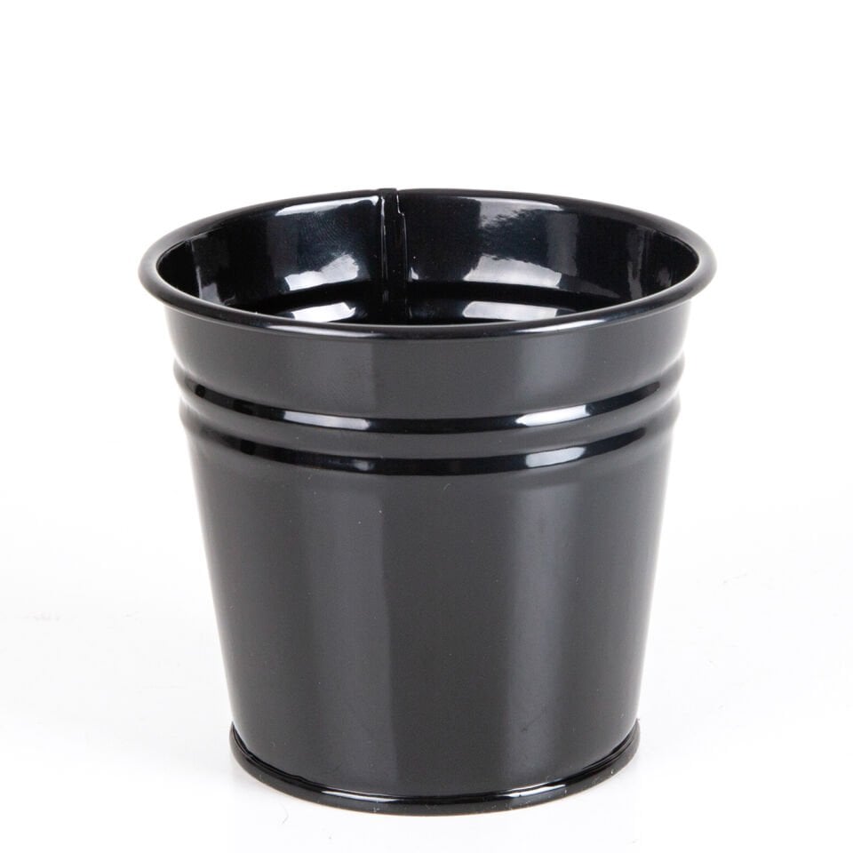 Metal Saksı, Parlak Siyah - 14x17 cm