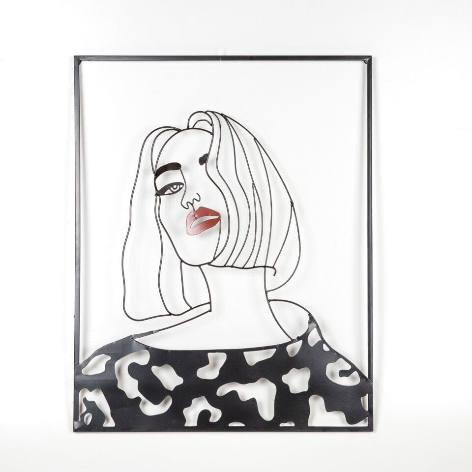 Metal Duvar Panosu, Kadın Figürlü, Siyah-Kırmızı - 60x74x2 cm