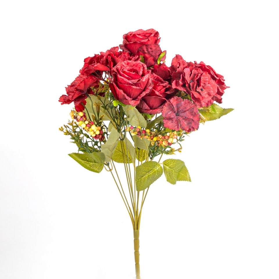 Yapay Çiçek, Gül Buketi, Kırmızı - 49 cm