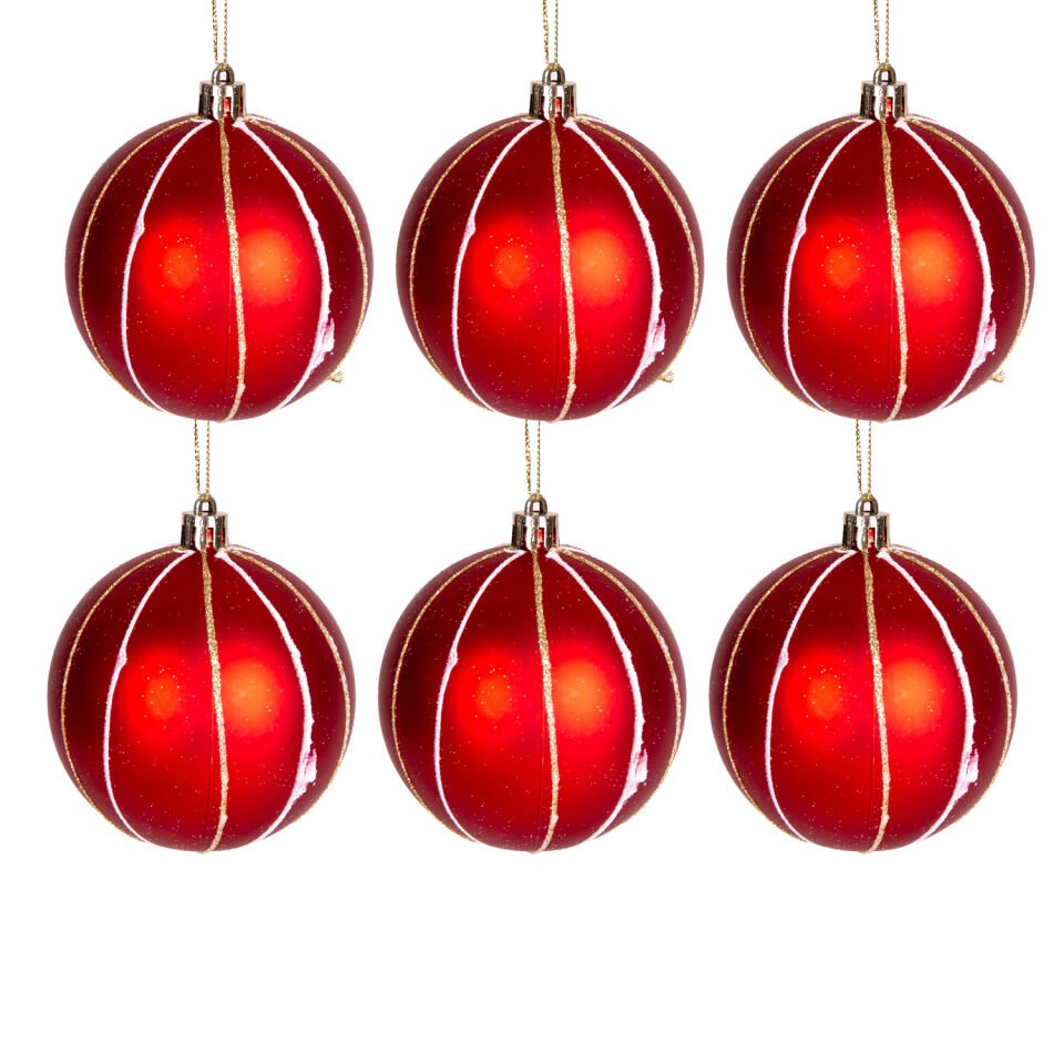Yılbaşı Süsü, Yılbaşı Topu, Kırmızı - 6'lı Paket, 8 cm
