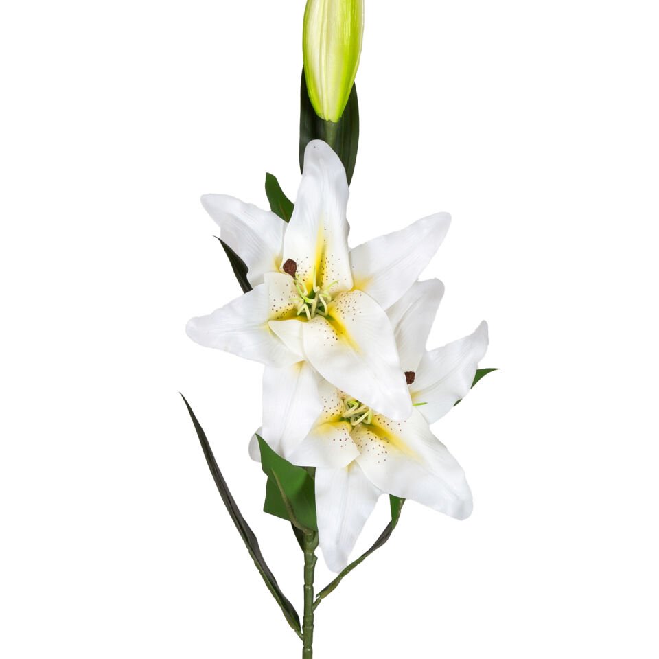 Yapay Çiçek, Lilyum, Beyaz-Sarı - 90 cm
