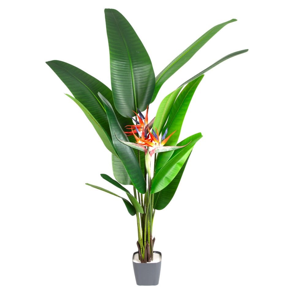 Yapay Starliçe Ağacı, Gerçek Dokulu, Yeşil-Turuncu - 12 Yaprak, 3 Çiçekli, 180 cm