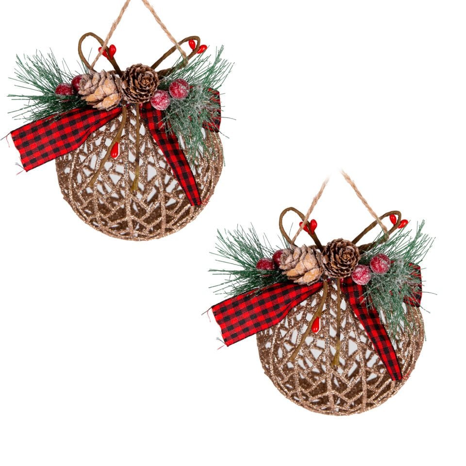 Yılbaşı Süsü, Yılbaşı Topu, Gold - 2'li Set, 10 cm