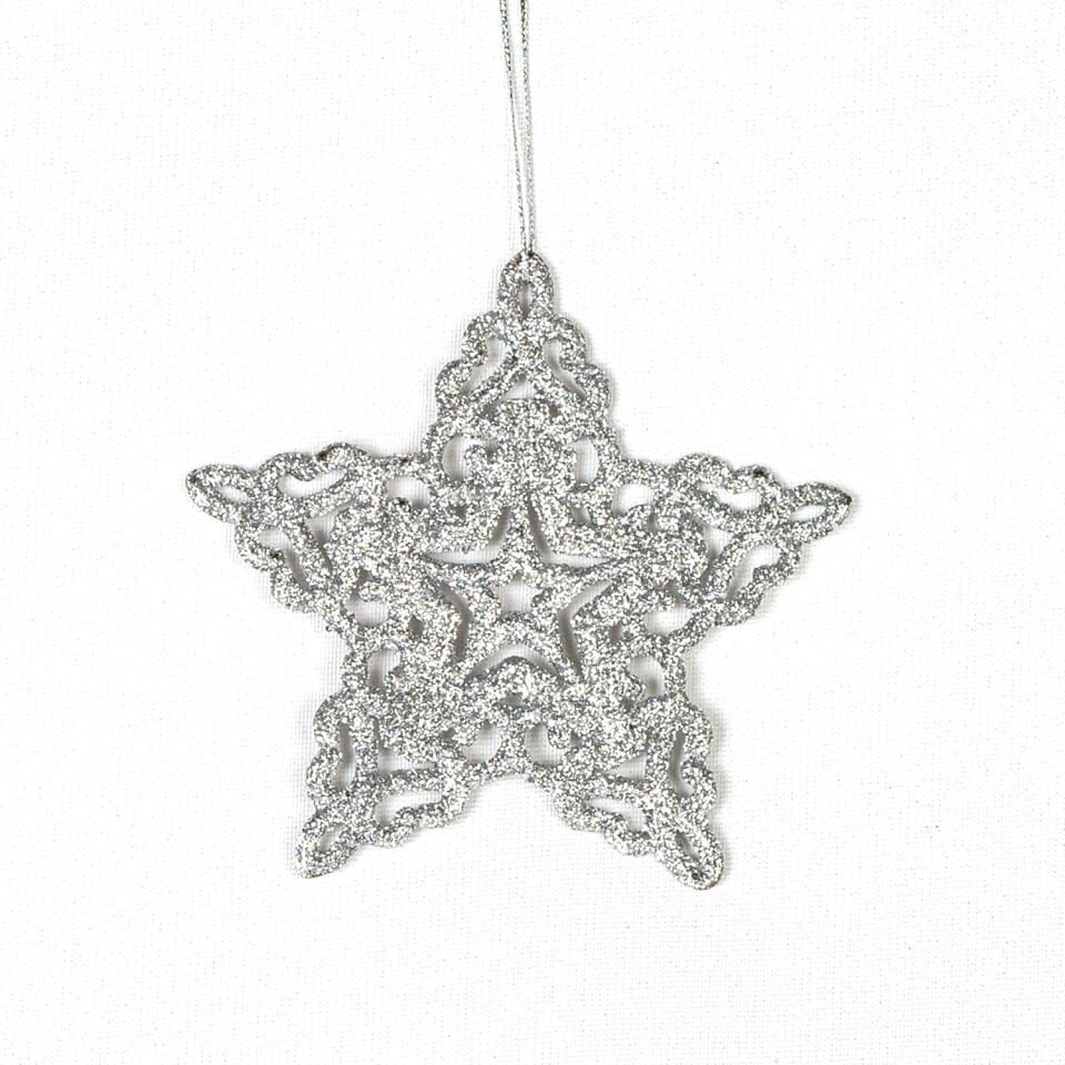 Yılbaşı Süsü, Askılı Yıldız, Lame - 6'lı Paket, 11x11 cm