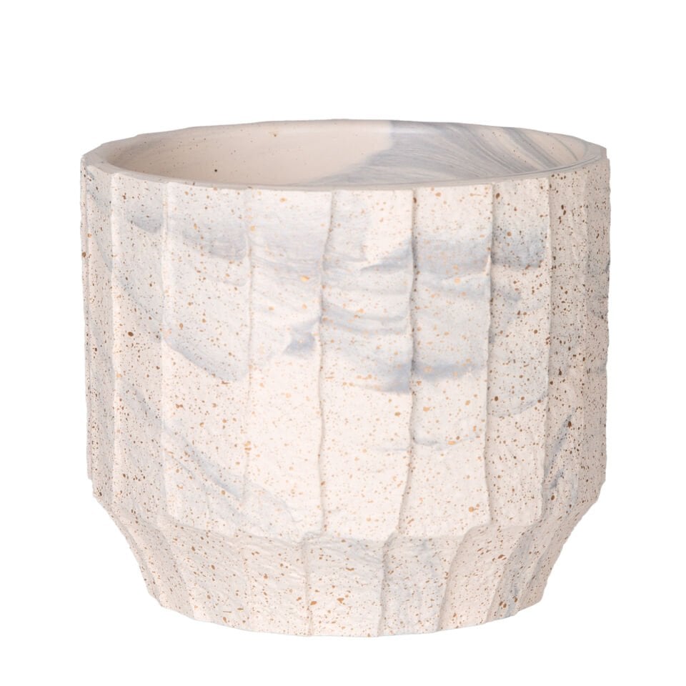 Seramik Saksı, Gri Desenli, Bej-Gri - 12x10 cm