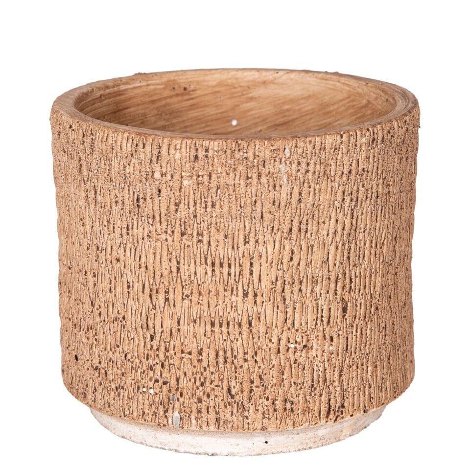 Beton Saksı, Hasır Desenli, Kahverengi - 12x10,5 cm