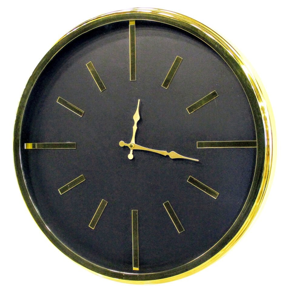 Duvar Saati, Çizgi Göstergeli, Rakamsız, Altın Renk - İçi Siyah, 60 cm