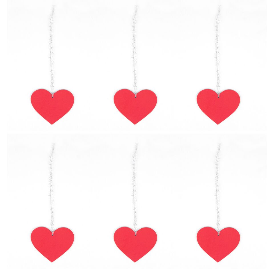 Askılı Ahşap Kalp, Kırmızı - 6'lı, 9x6 cm