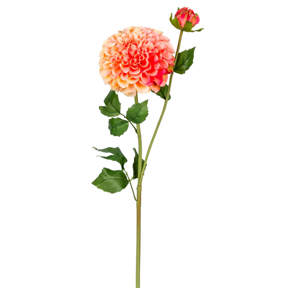 Yapay Yıldız Çiçeği Pompon Dahlia Islak Dokulu Pembe-Somon 16x60 Cm.