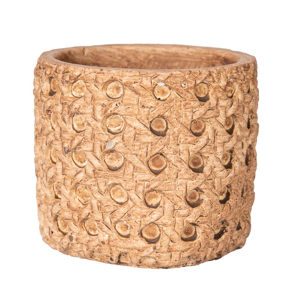 Beton Saksı, Hasır Desenli, Kahverengi - 8x7 cm
