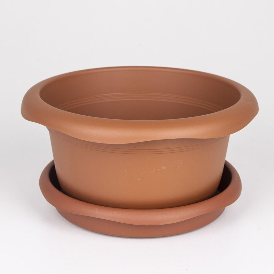 Menekşe Saksı, Tabaklı, Kahverengi - No:3, 20x10 cm