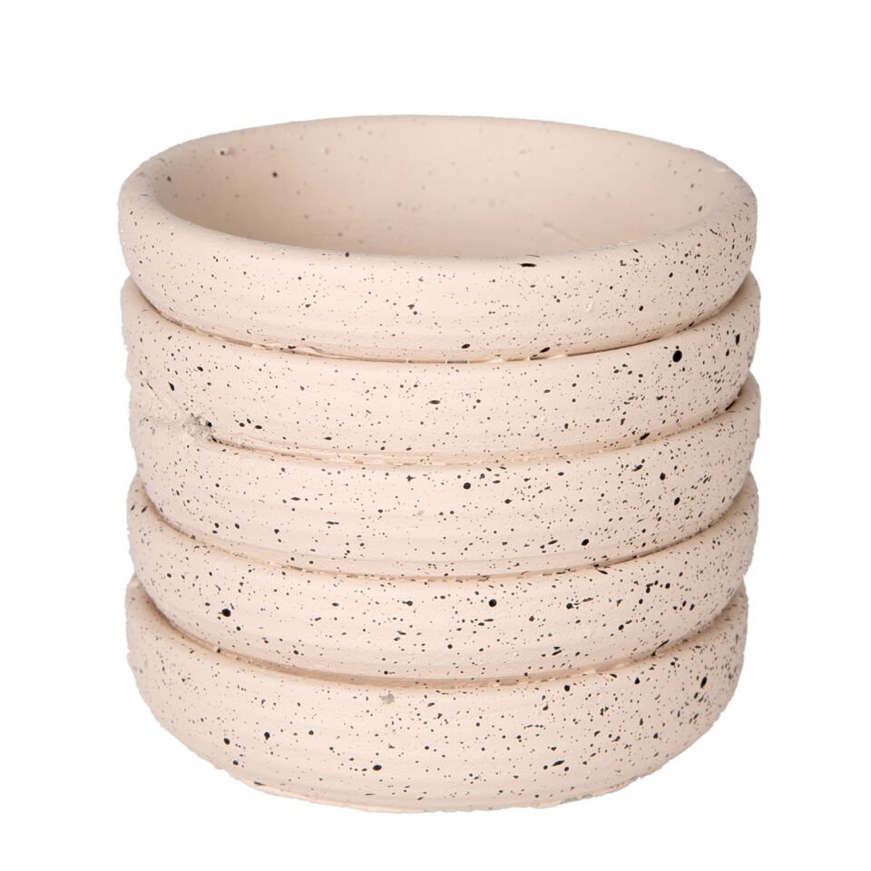 Beton Saksı, Yatay Kabartma Çizgili, Krem - 7,5x7 cm