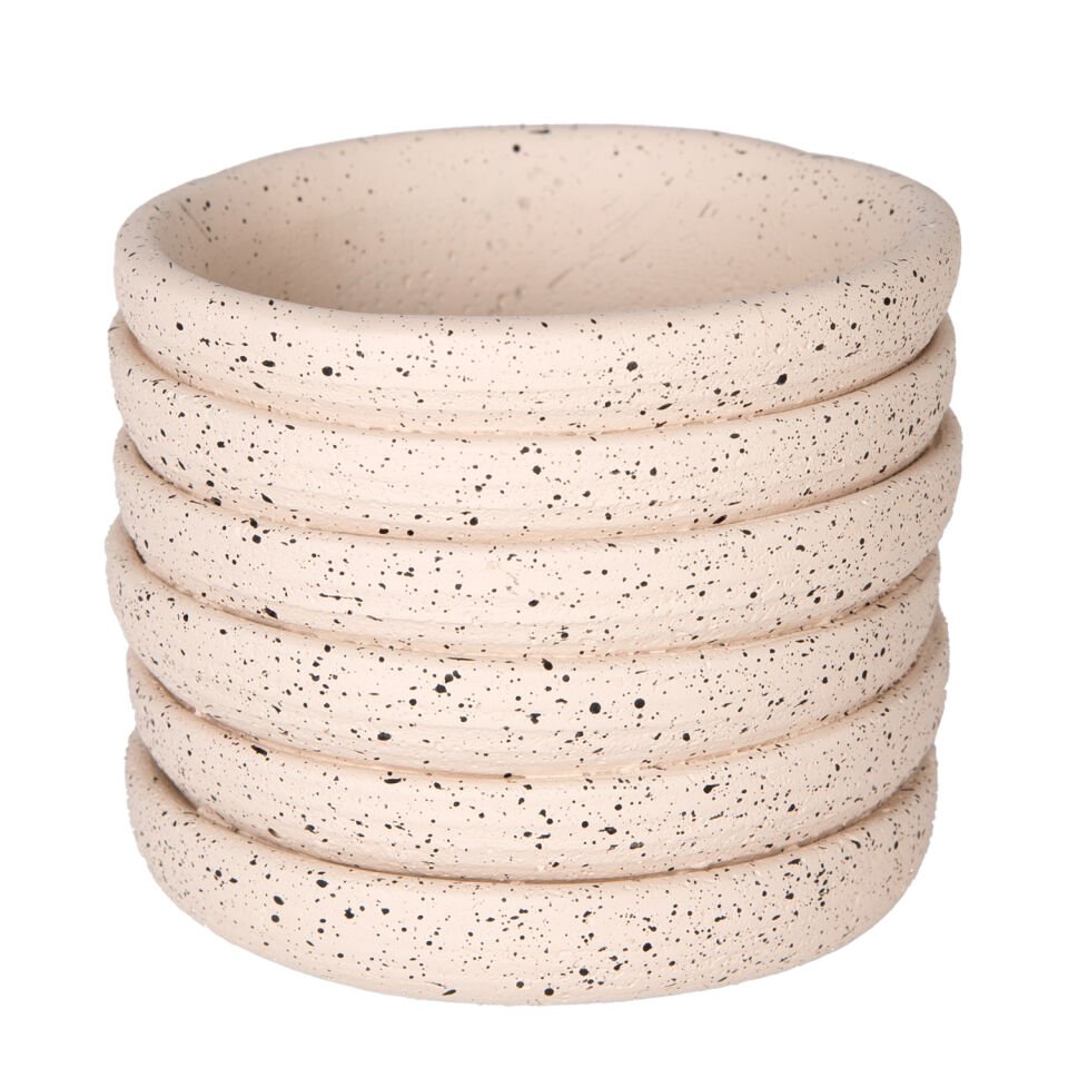 Beton Saksı, Yatay Kabartma Çizgili, Krem - 10x8 cm