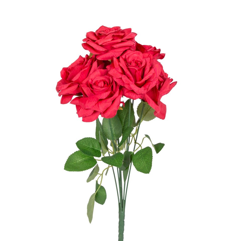Yapay Çiçek, Gül Buketi, Kırmızı - 7 Çiçekli, 42 cm