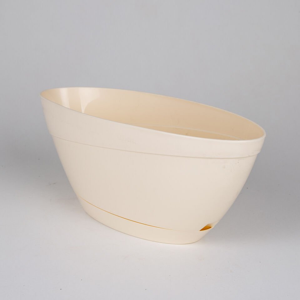 Oval Plastik Saksı, Tabaklı, Krem - No:3, 3,8 Litre