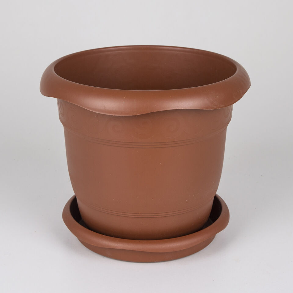 Plastik Saksı, Tabaklı, Kahverengi - No:2, 5 Litre, 24x20,5 cm