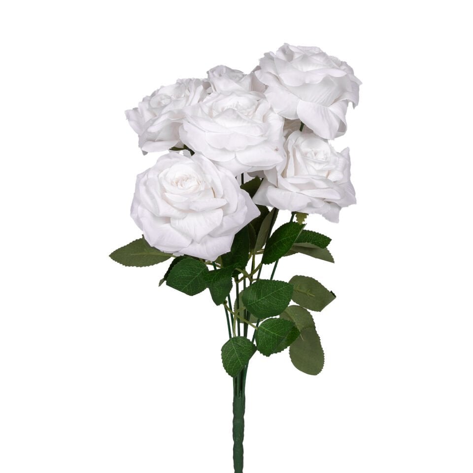 Yapay Çiçek, Gül Buketi, Beyaz - 7 Çiçekli, 42 cm