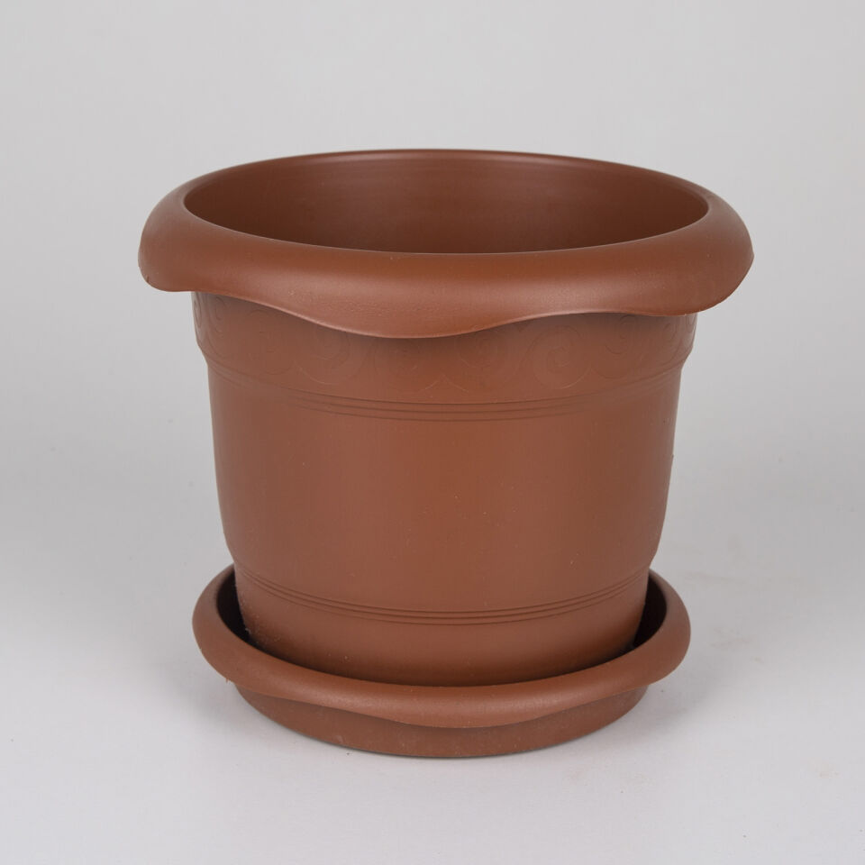 Plastik Saksı, Tabaklı, Kahverengi - No:1, 2,8 Litre, 20x16,5 cm