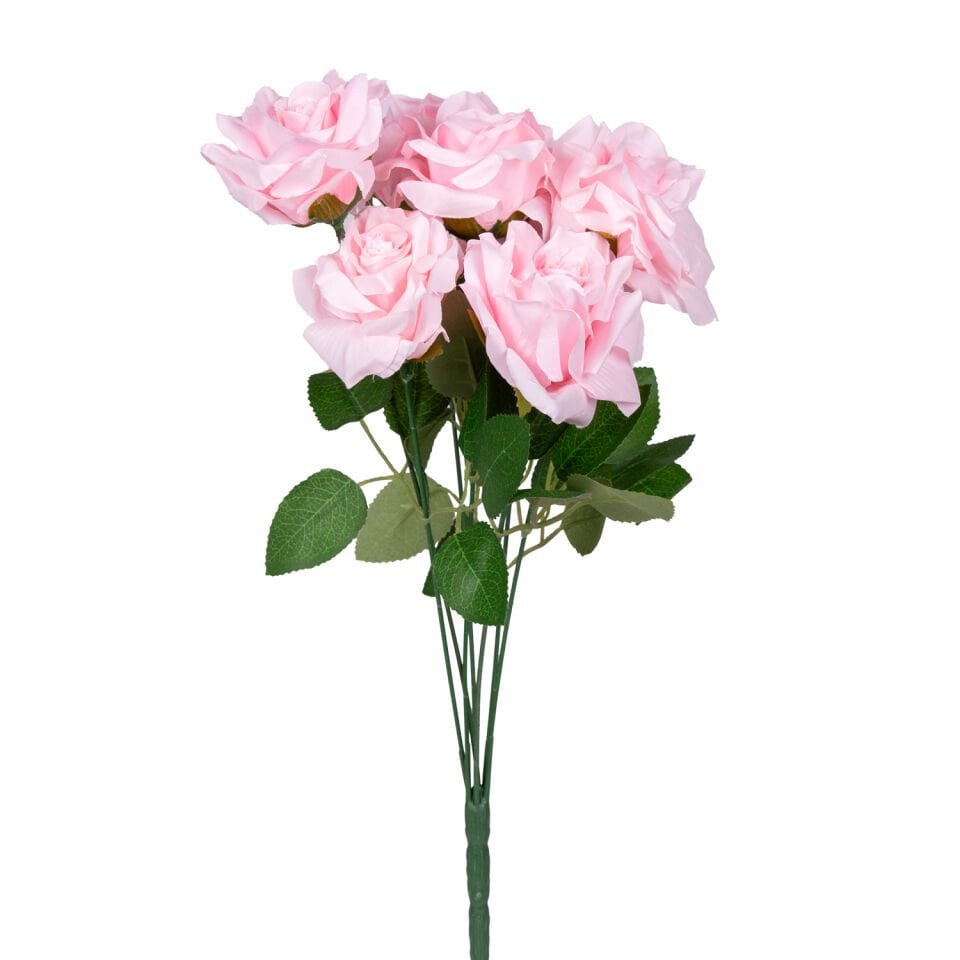 Yapay Çiçek, Gül Buketi, Açık Pembe - 7 Çiçekli, 42 cm