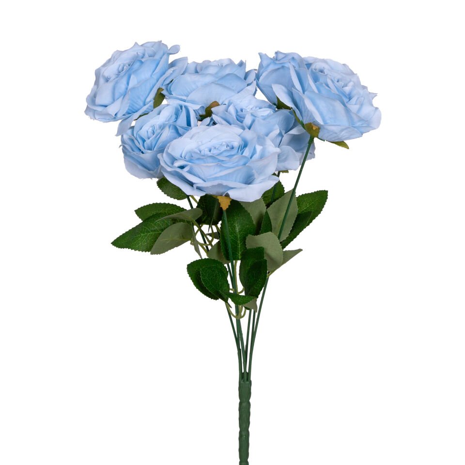 Yapay Çiçek, Gül Buketi, Mavi - 7 Çiçekli, 42 cm