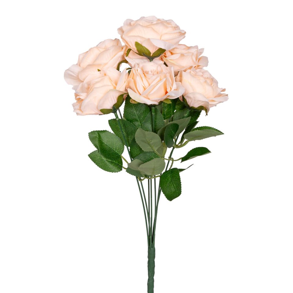 Yapay Çiçek, Gül Buketi, Somon - 7 Çiçekli, 42 cm