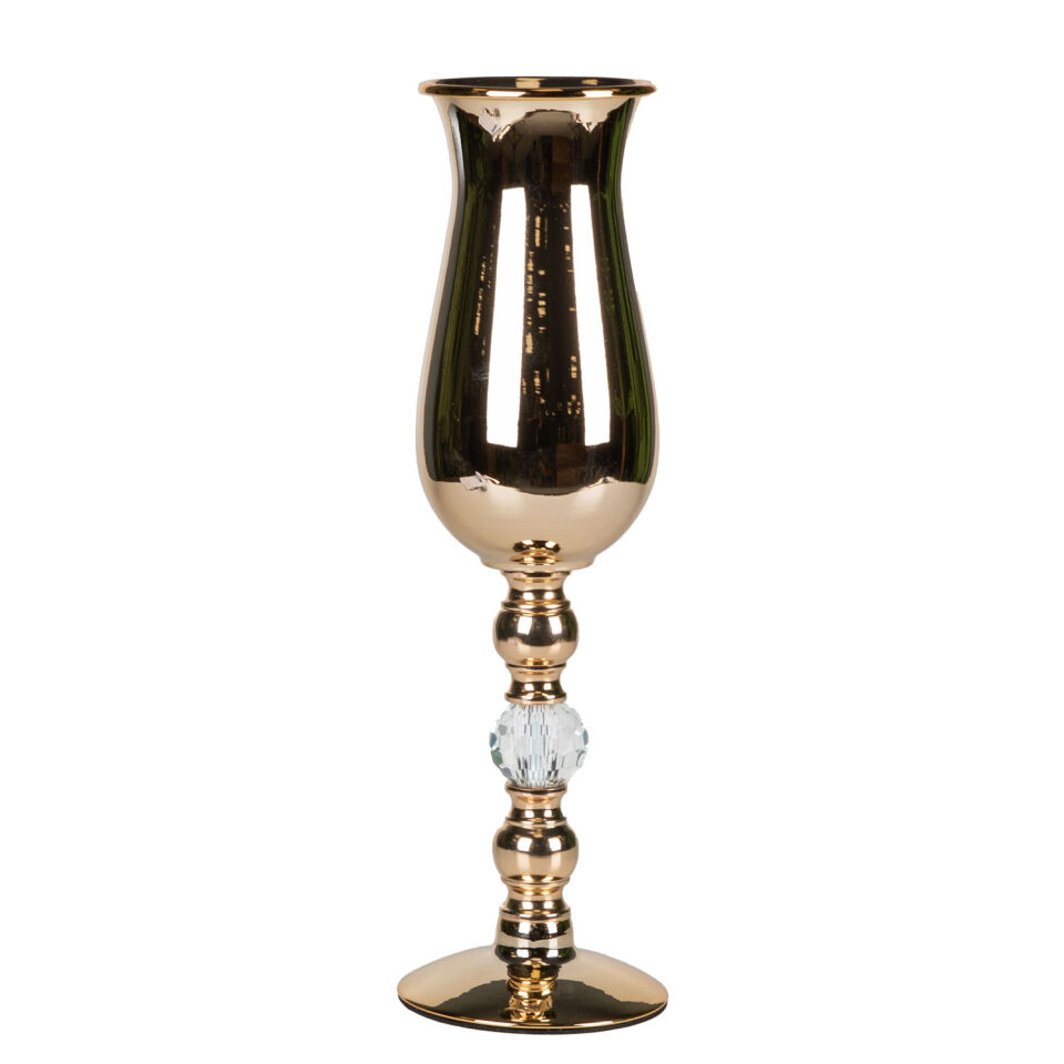 Dekoratif Metal Vazo Kadeh Kristal Taşlı Gold 13.5x45 Cm.