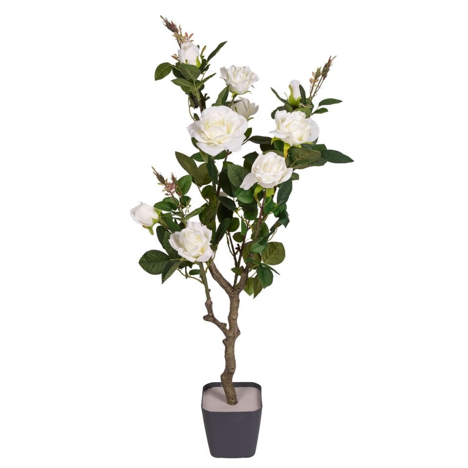 Yapay Gül Ağacı, Yeşil-Beyaz - 96 cm