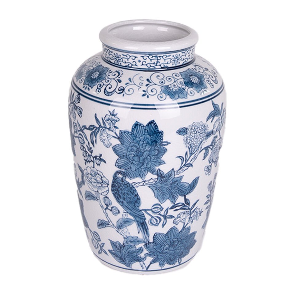 Seramik Vazo, Mavi/Beyaz - 26 cm