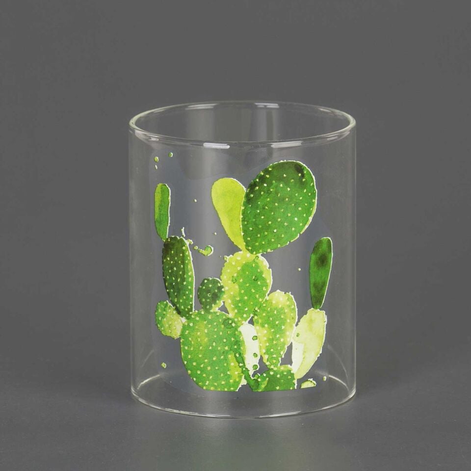 Cam Mumluk, Kaktüs Desenli - 8,5x13 cm