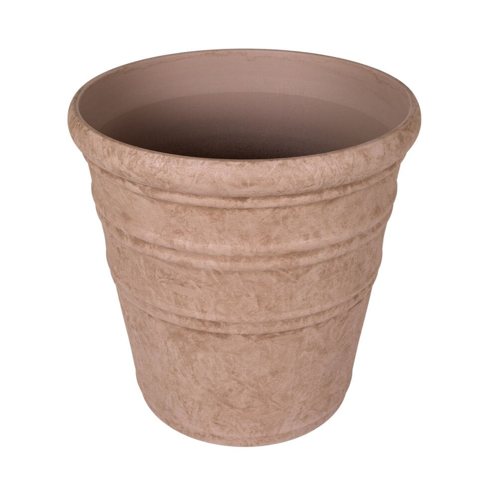 Plastik Saksı, Oval, İç ve Dış Mekan, Vizon, Mini Boy - 35,5x35,5x34,5 cm