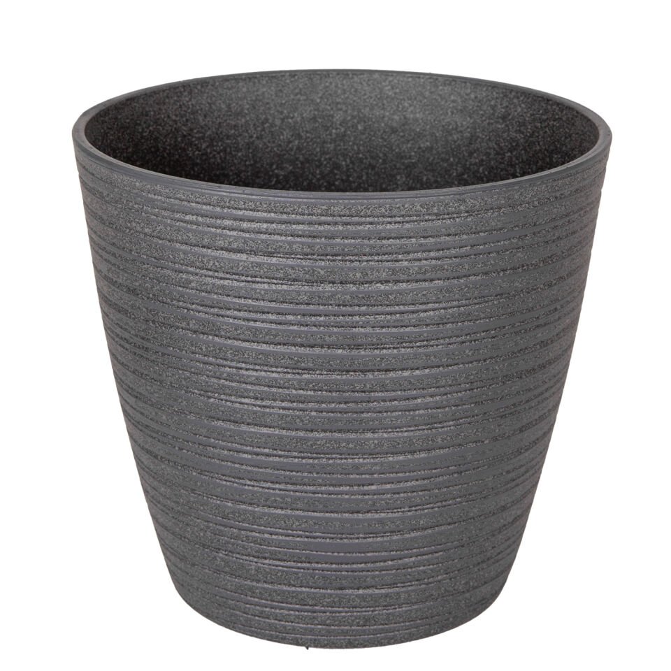 Plastik Saksı, Oval, İç ve Dış Mekan, Antrasit Gri, Mini Boy - 21x21x19,5 cm