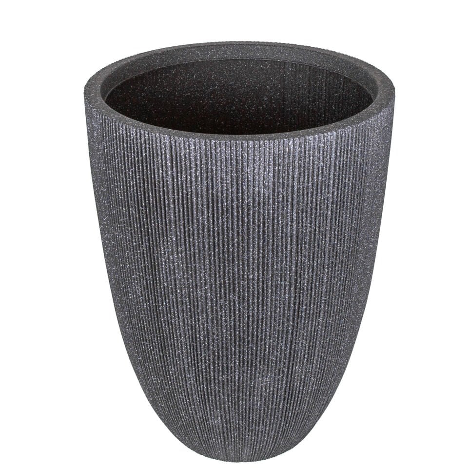 Plastik Saksı, Oval, İç ve Dış Mekan, Siyah, Büyük Boy - 44x44x57,5 cm