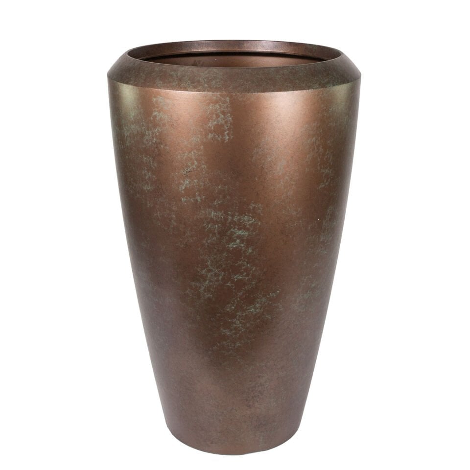 Plastik Saksı, Konik, İç ve Dış Mekan, Bakır Eskitme, Büyük Boy - 55x55x86,3 cm