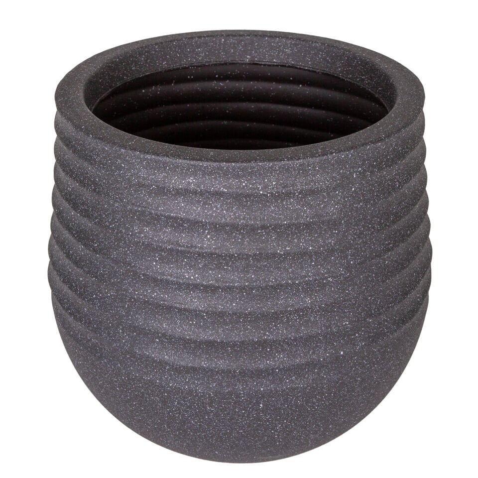 Plastik Saksı, Oval, İç ve Dış Mekan, Siyah, Küçük Boy - 30x30x27,5 cm