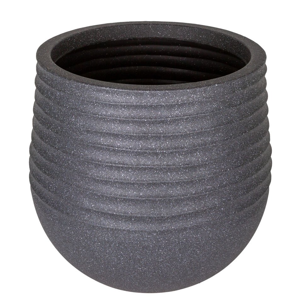 Plastik Saksı, Oval, İç ve Dış Mekan, Siyah, Büyük Boy - 53x53x49 cm