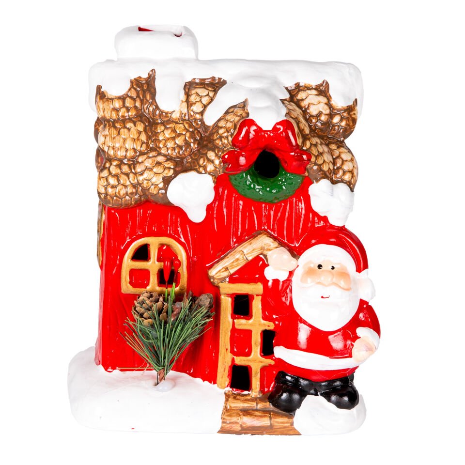 Biblo, Ev ve Noel Baba, Kırmızı - Işıklı, Seramik