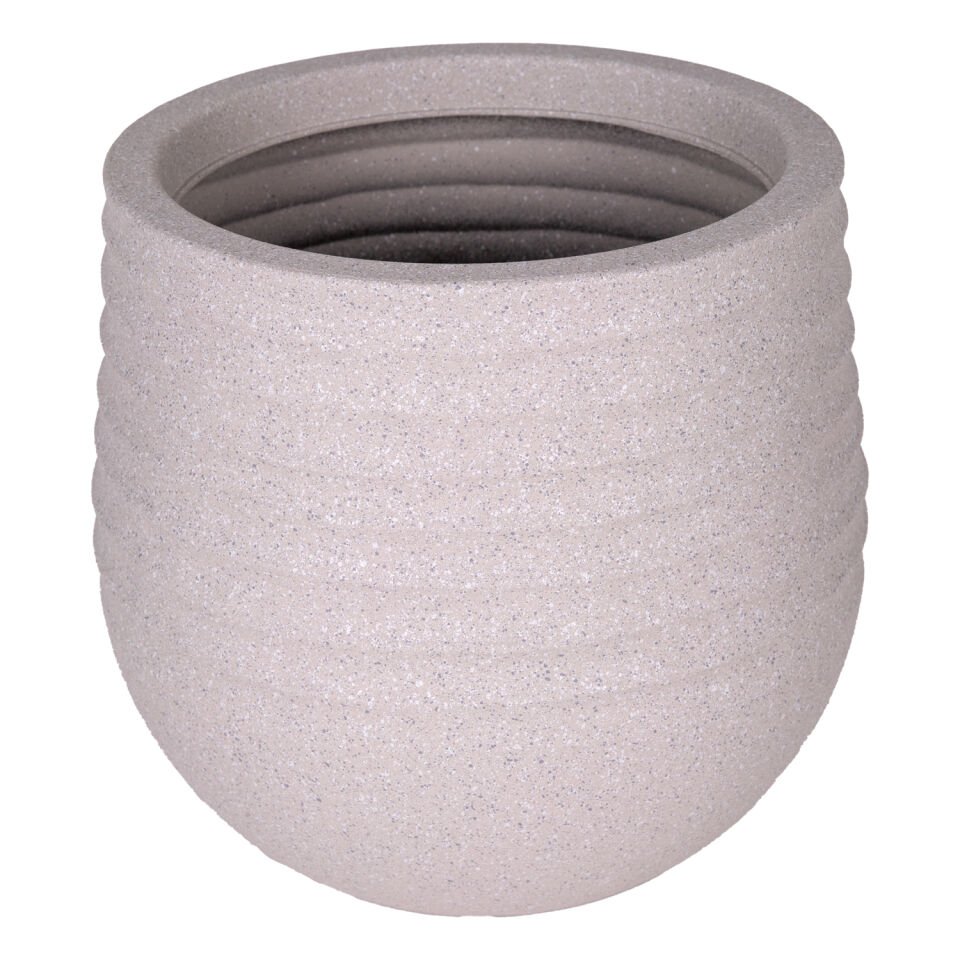 Plastik Saksı, Oval, İç ve Dış Mekan, Bej, Küçük Boy - 30x30x27,5 cm