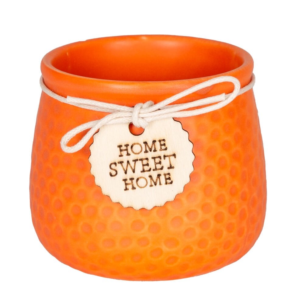 Seramik Saksı, 'Home Sweet Home' Aksesuarlı, Turuncu - 8,5x7 cm