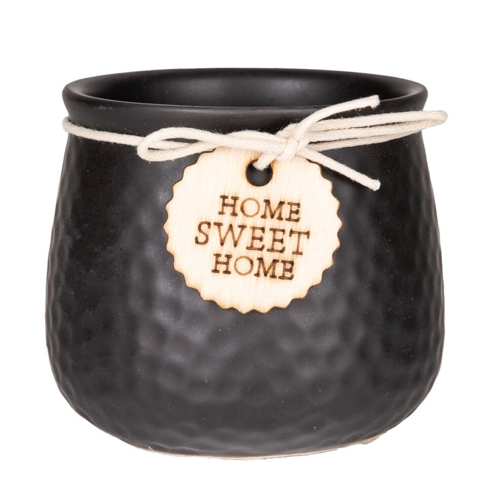 Seramik Saksı, 'Home Sweet Home' Aksesuarlı, Siyah - 8,5x7 cm