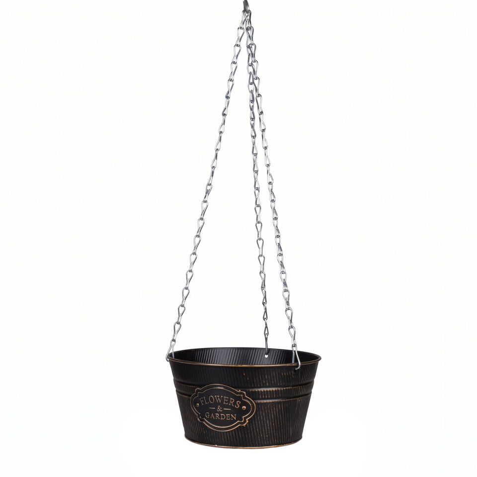 Metal Çiçek Saksısı Asılabilir Gold Eskitme 22x12 Cm.