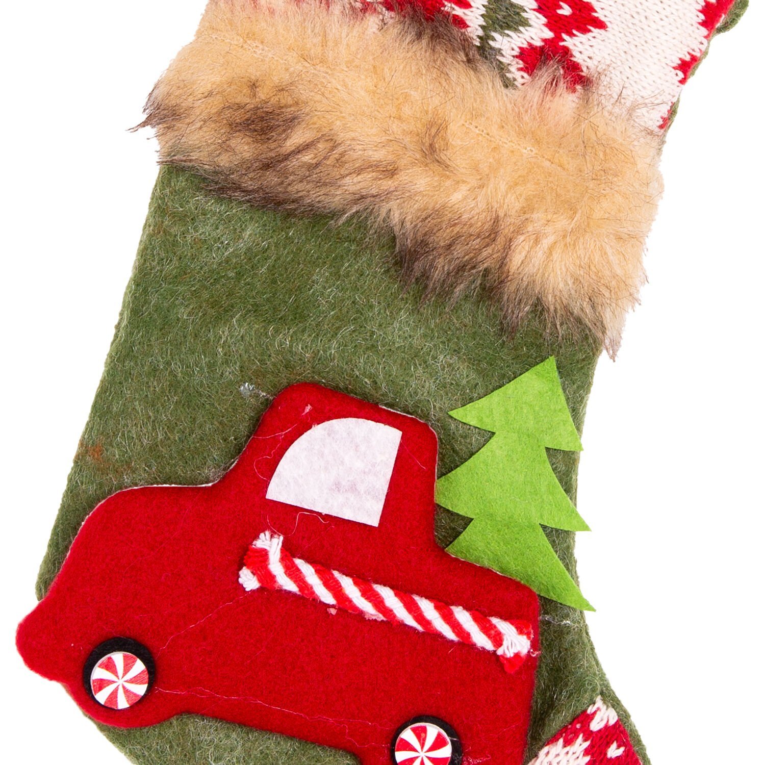 Yılbaşı Süsü, Çorap, Araba Figürlü, Yeşil - 15x24 cm