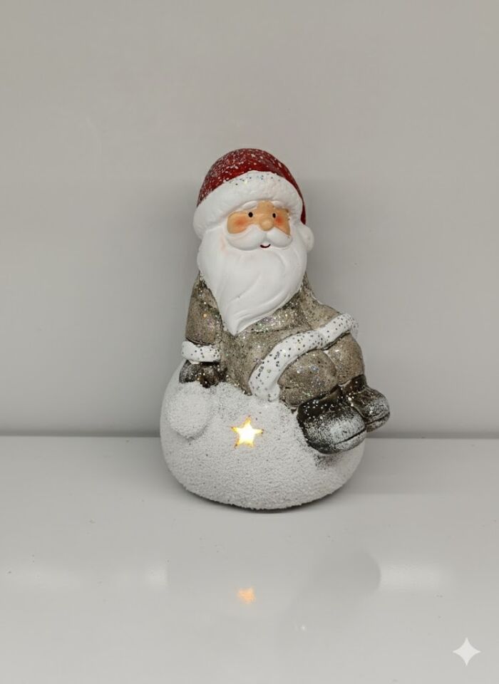 Biblo, Noel Baba, Gümüş Simli Ceketli - Işıklı, Işıklı ve Yıldız Delikli Model