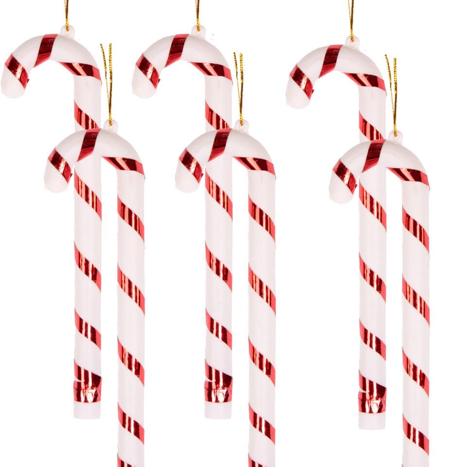 Yılbaşı Süsü, Baston, Kırmızı-Beyaz - 6'lı Set, 4x17 cm