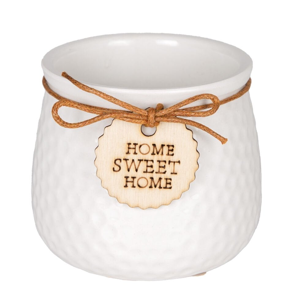 Seramik Saksı, 'Home Sweet Home' Aksesuarlı, Beyaz - 8,5x7 cm
