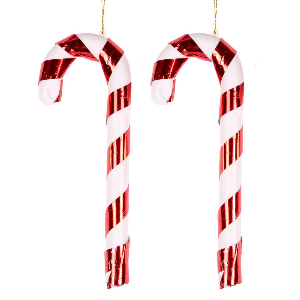 Yılbaşı Süsü, Baston, Kırmızı-Beyaz - 2'li Set, 8x21 cm