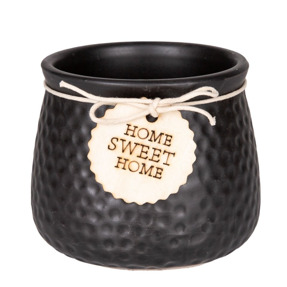 Seramik Saksı, 'Home Sweet Home' Aksesuarlı, Siyah - 10,5x8 cm