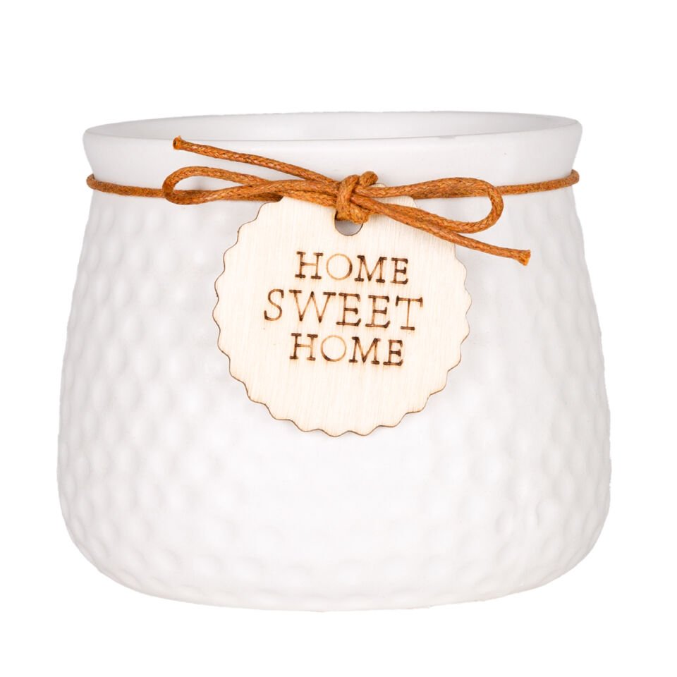 Seramik Saksı, 'Home Sweet Home' Aksesuarlı, Beyaz - 10,5x8 cm